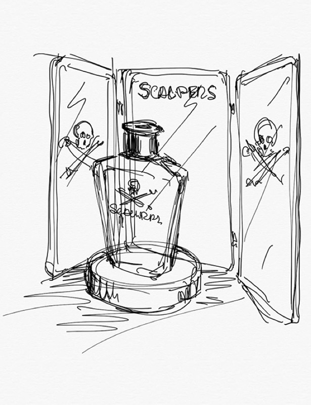 Boceto inicial de un expositor para Scalpers